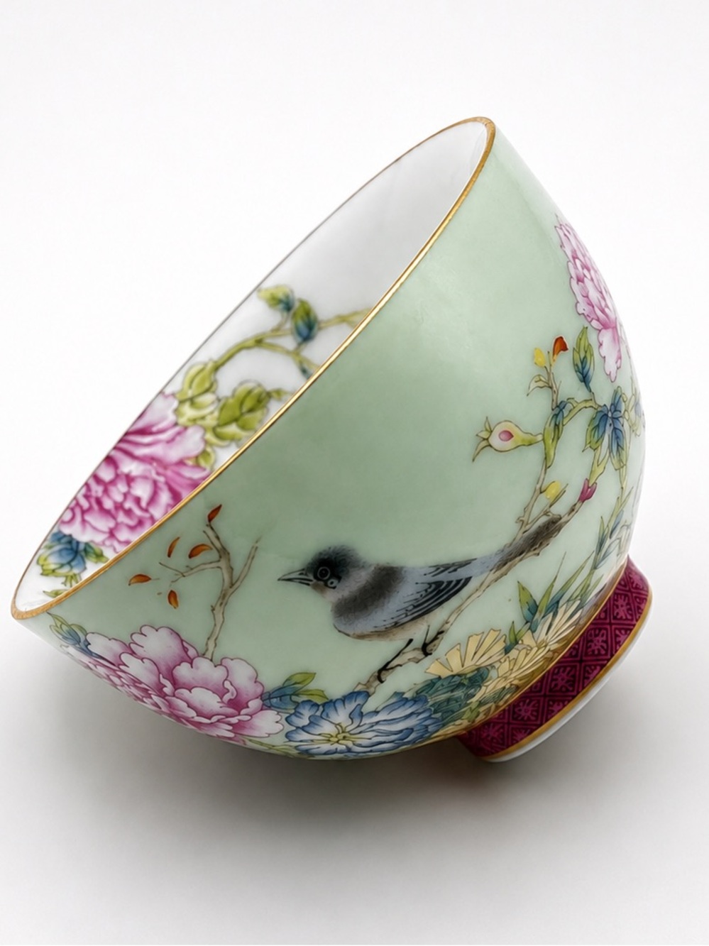 Mahjong Tiles Chinoiserie Vintage porcelain style Dice Dish Sparrow Blue Pink